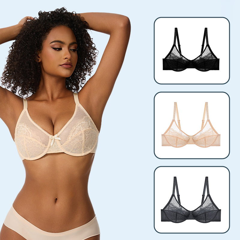 Soutien-gorge confort en dentelle florale et maille respirante
