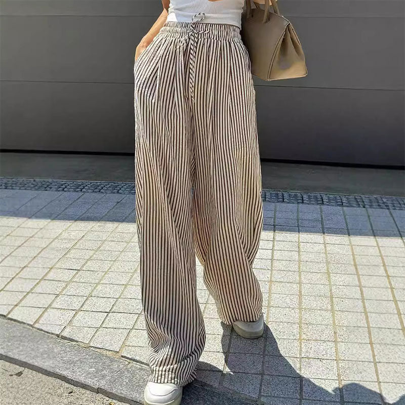 Pantalon large élastique taille haute ample et polyvalent