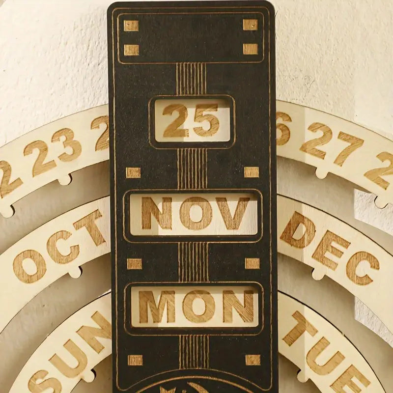 Houten roterende cirkelvormige eeuwigdurende kalender