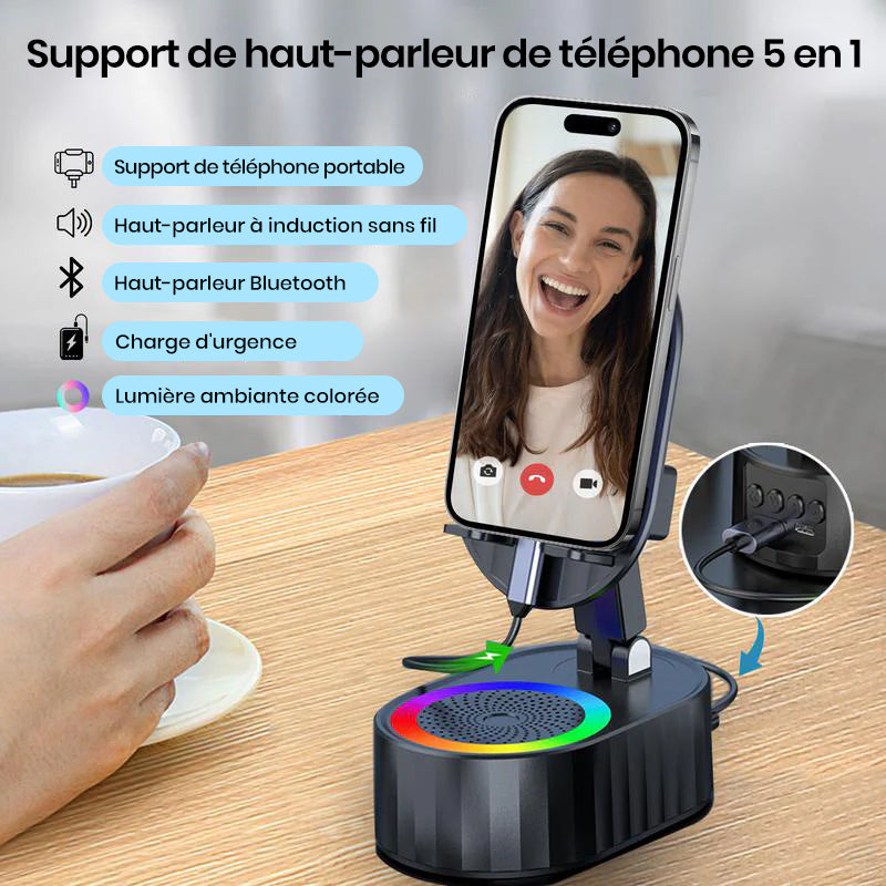 Enceinte Bluetooth sans fil à induction audio 5 en 1 avec support de téléphone