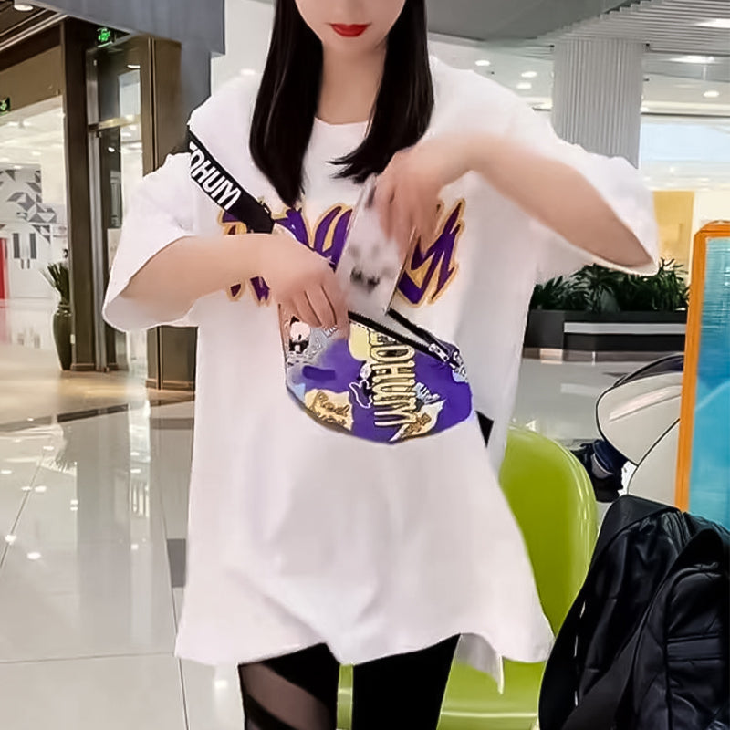 T-shirt à manches courtes avec sac à bandoulière unique pour femme avec poche zippée