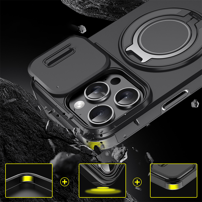 Robuuste telefoonhoes met ingebouwde ringstandaard en camerahoes