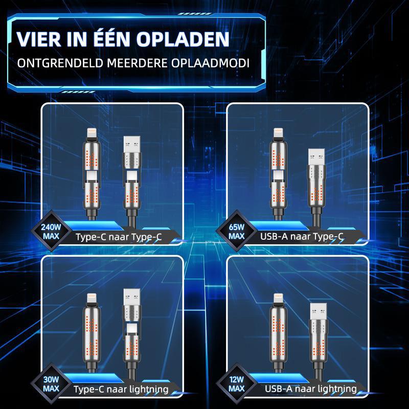 240W 4-in-1 USB-C snellaadkabel
