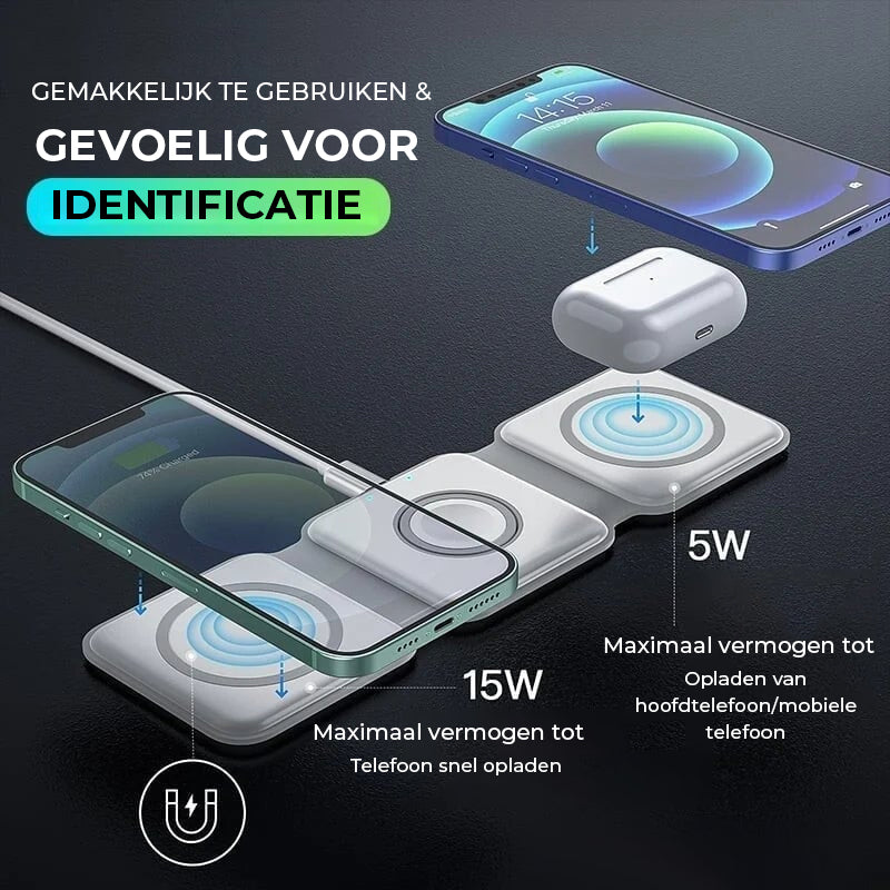 Nieuwe opvouwbare 3-in-1 draadloze oplader