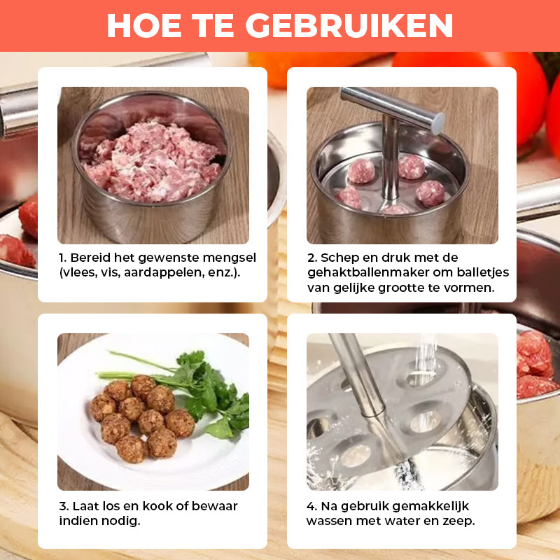 PRE-SALE 20 DAGEN - Roestvrijstalen gehaktballenmaker