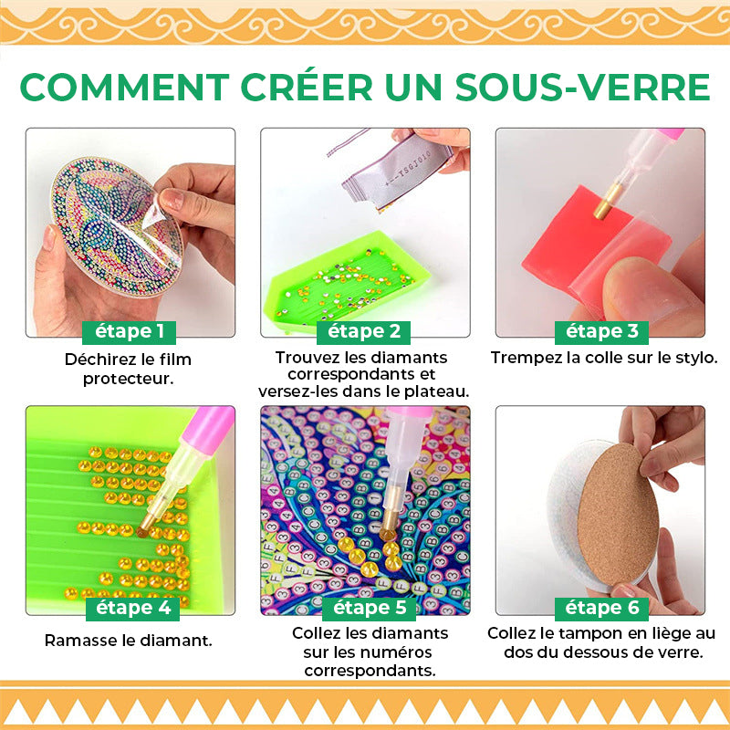 Dessous de verre créatif à faire soi-même, arts du diamant