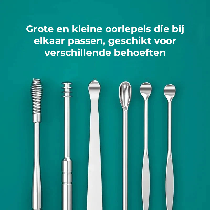 Set van 6 roestvrijstalen spiraal oorreiniger en massagetool