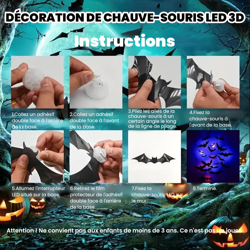 Décoration LED 3D en forme de chauve-souris