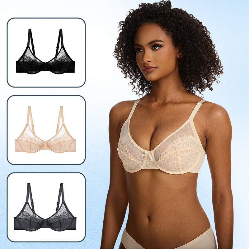 Soutien-gorge confort en dentelle florale et maille respirante