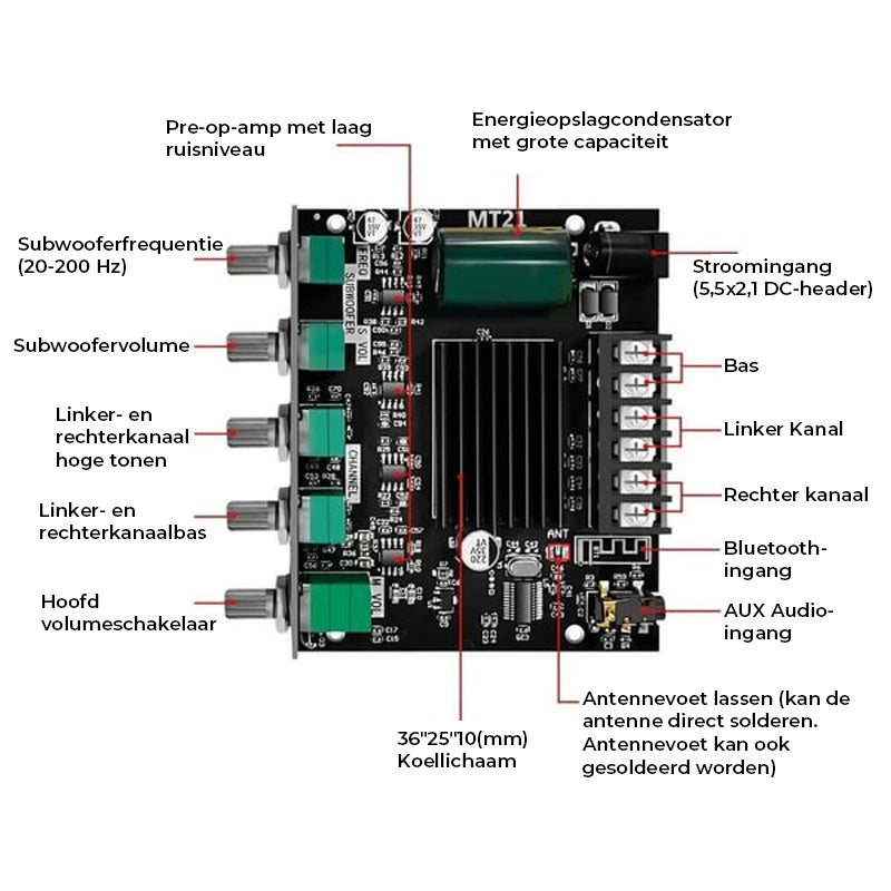 2.1-kanaals audio-ontvanger-versterkermodule