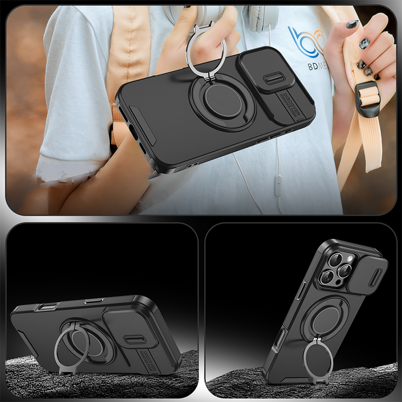 Robuuste telefoonhoes met ingebouwde ringstandaard en camerahoes