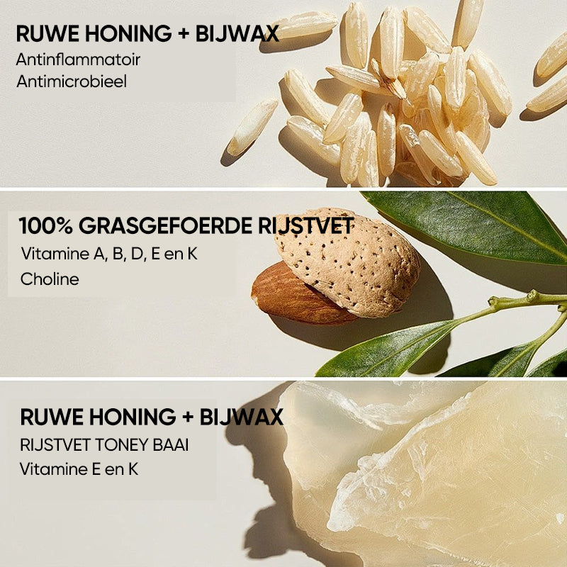 Biologische grasgevoerde rundertalgbalsem met rauwe honing