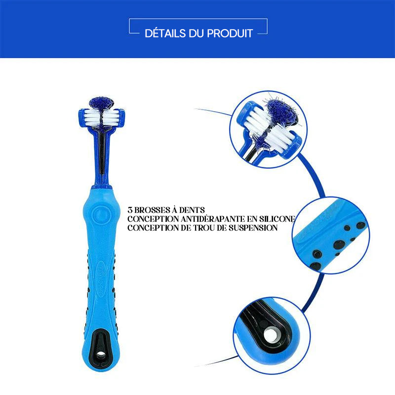 Brosse à dents pour animaux de compagnie à trois côtés