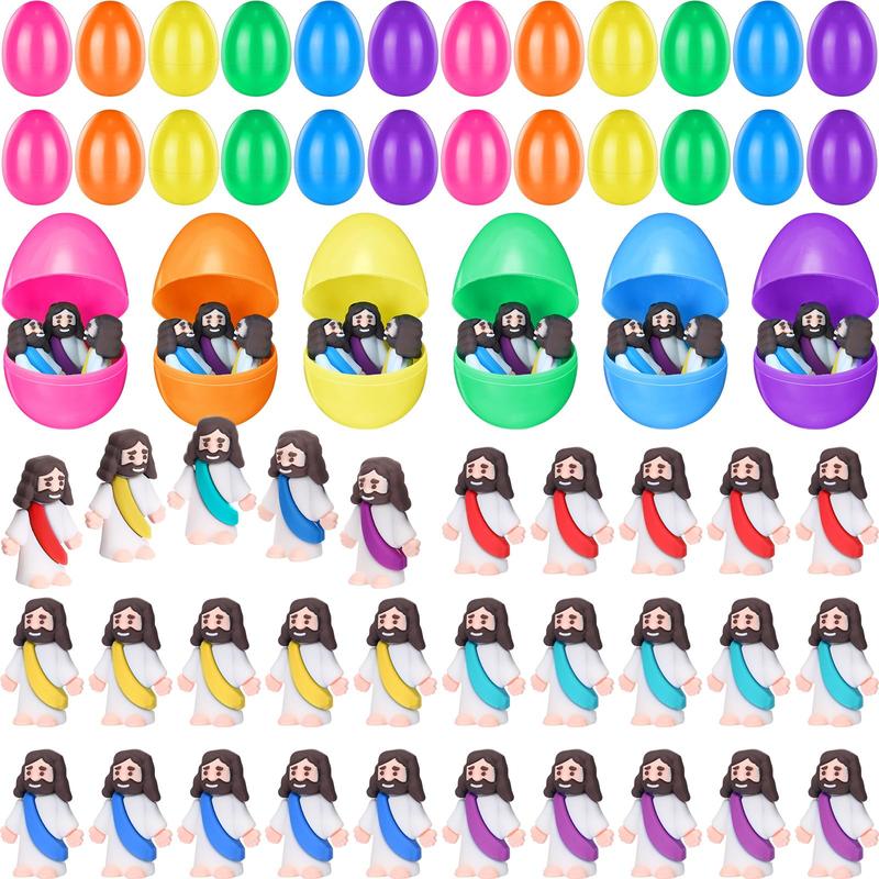 Voorgevulde paaseieren met speelgoed en stickers voor eierzoeken