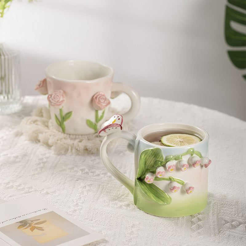 Mug fleur en relief tridimensionnel