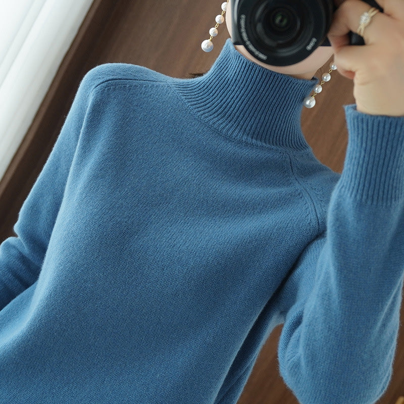 Pull en tricot à col roulé uni pour femmes