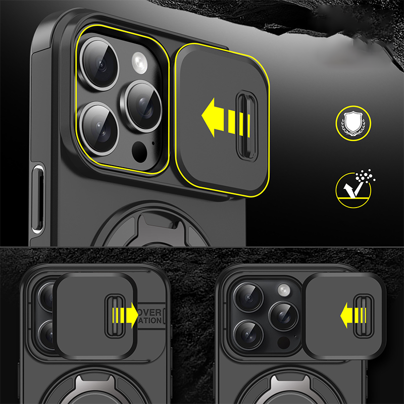 Robuuste telefoonhoes met ingebouwde ringstandaard en camerahoes