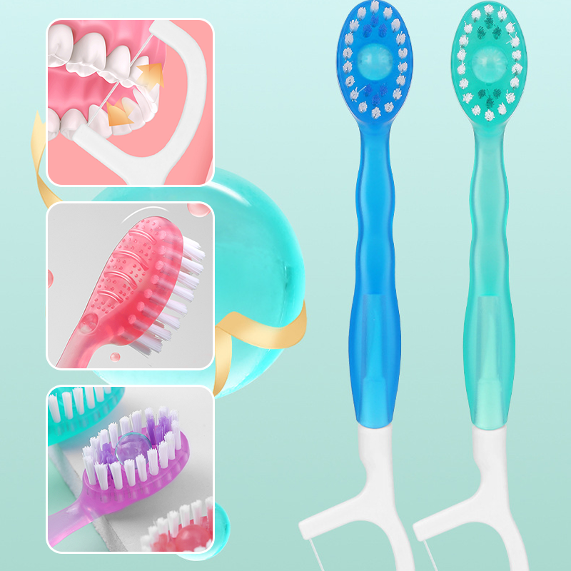 Mini brosse à dents 5 en 1 (dentifrice + fil dentaire + curette + gratte-langue) Set de voyage portable