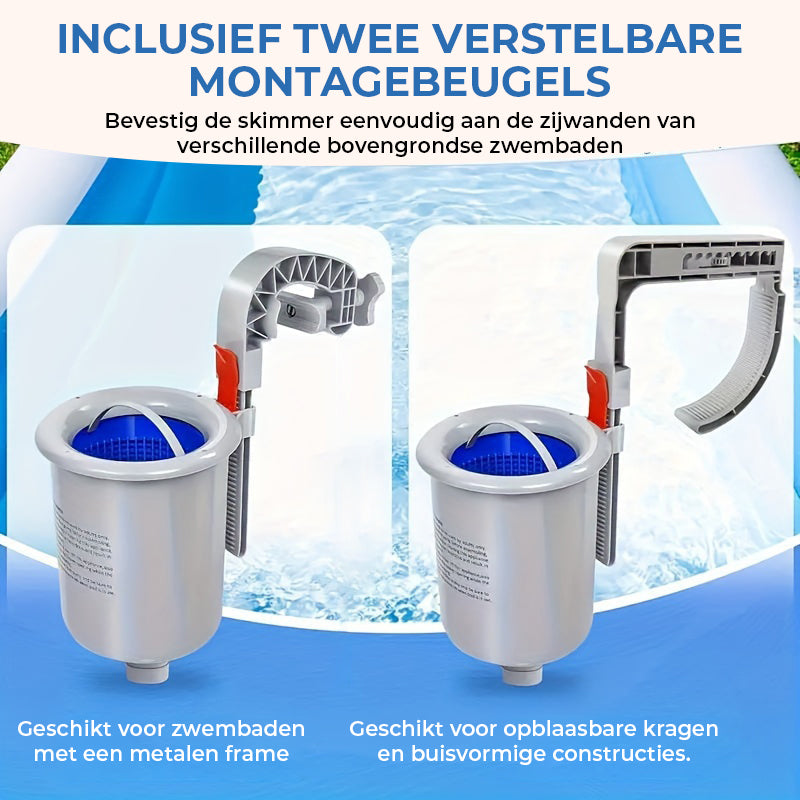 Drijvende zwembadskimmer met montagebeugel