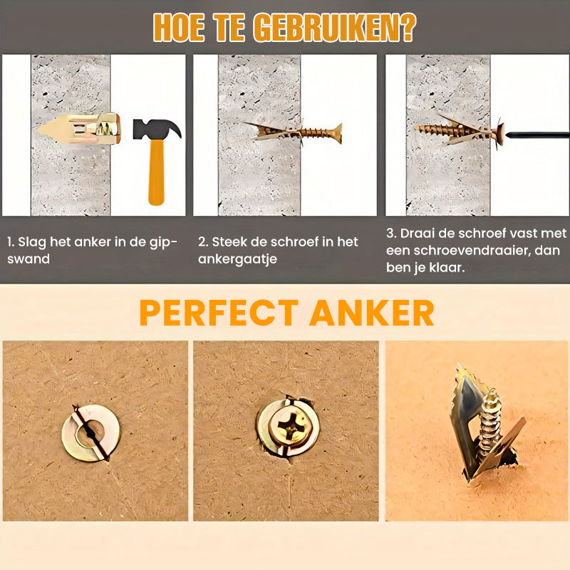 Gipsplaat Expansieankers + Hoge Sterkte Zinken Schroeven Kit (Verpakking van 100)