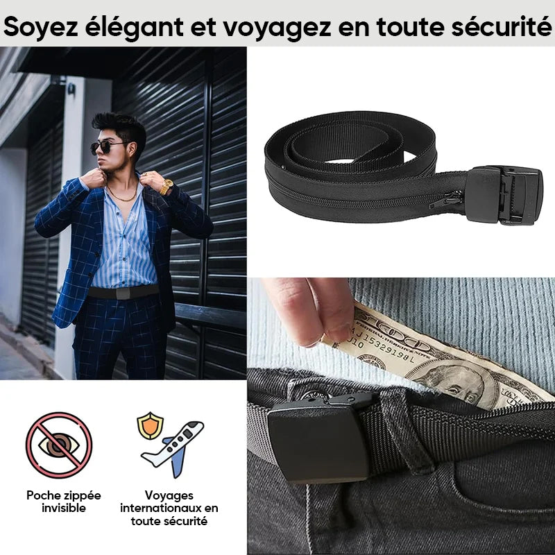 Ceinture tactique antivol avec pochette d'argent cachée