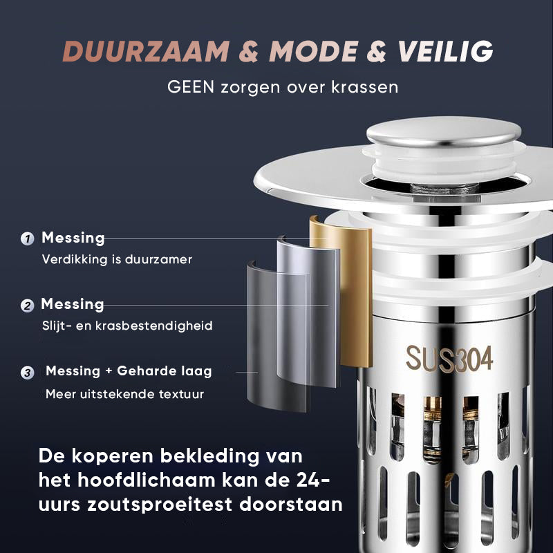 Universele afvoerzeef voor badkamerwastafel