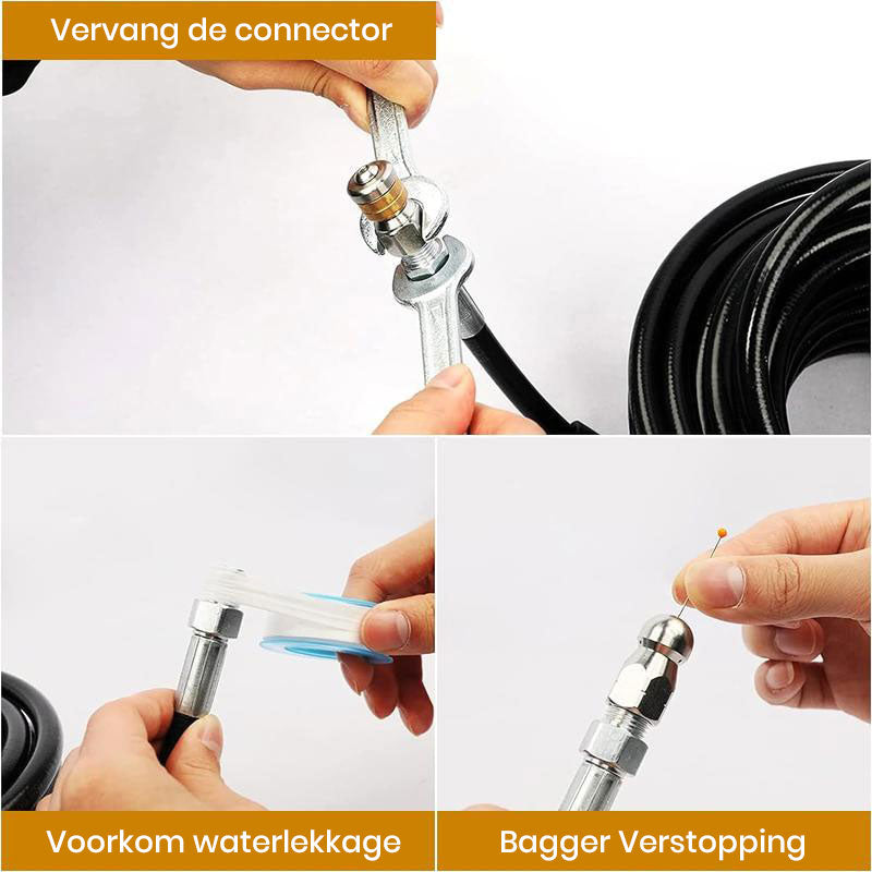 Rioolreinigingsset voor hogedrukreiniger slang 1/4 inch NPT