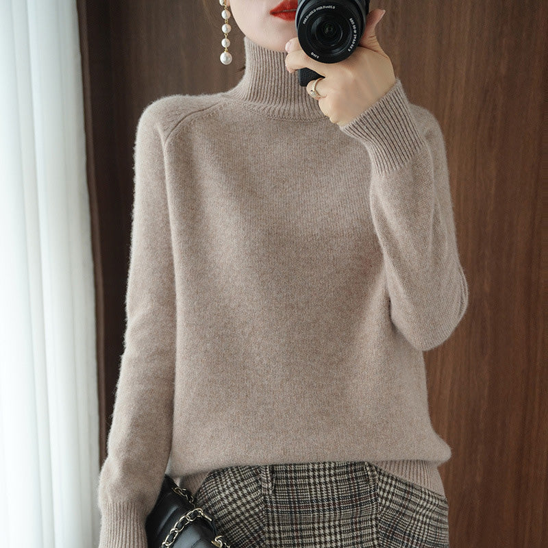 Pull en tricot à col roulé uni pour femmes