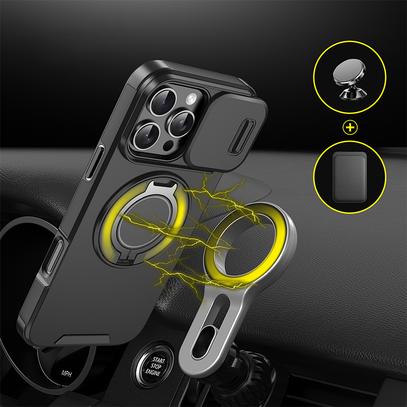 Robuuste telefoonhoes met ingebouwde ringstandaard en camerahoes