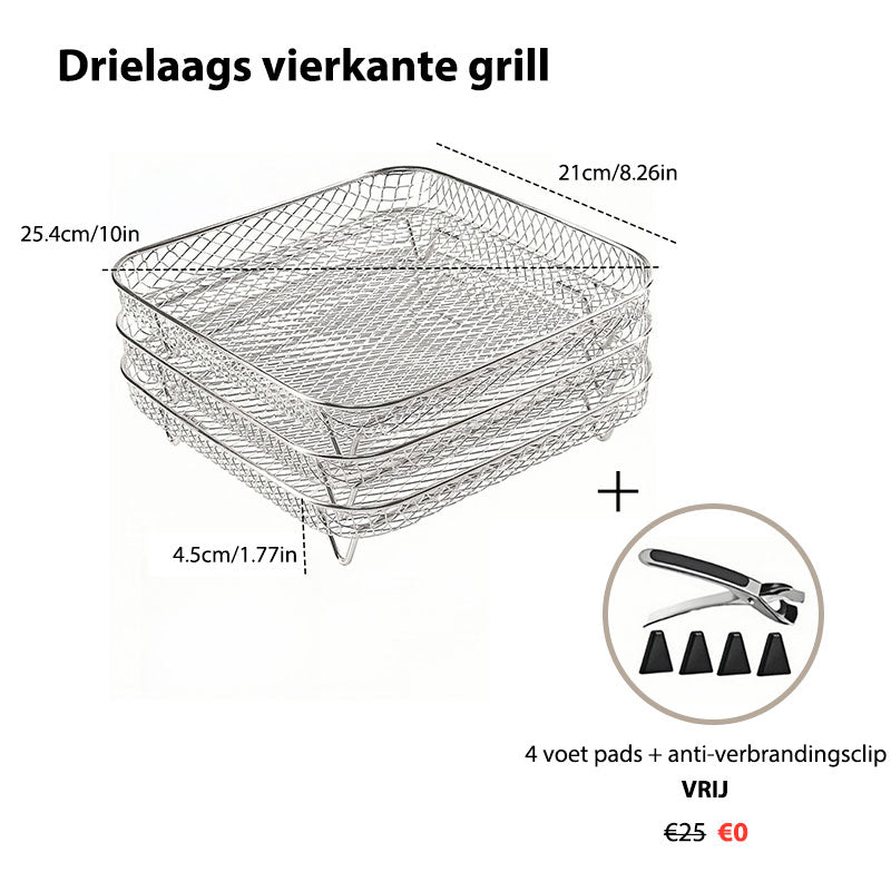 3-laags stapelbare airfryer rooster
