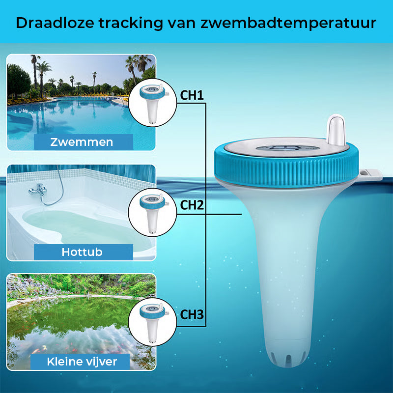 Drijvende Draadloze Zwembad Thermometer met Groot Display & 150m Bereik - Perfect voor Elke Pool