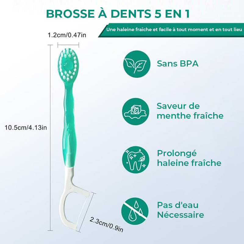 Mini brosse à dents 5 en 1 (dentifrice + fil dentaire + curette + gratte-langue) Set de voyage portable