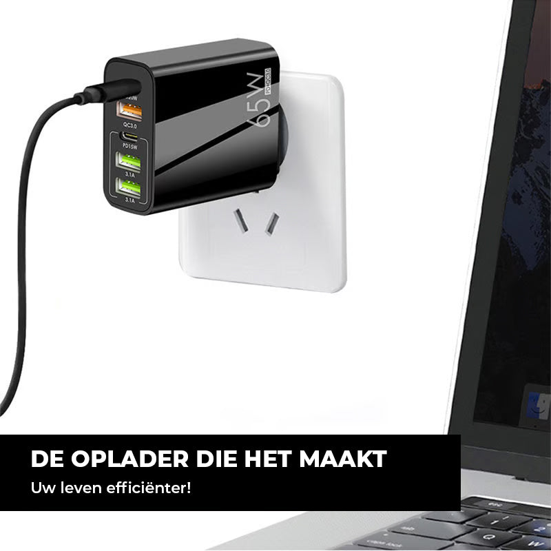 Snelle oplader voor meerdere poorten 65 W - EU-norm