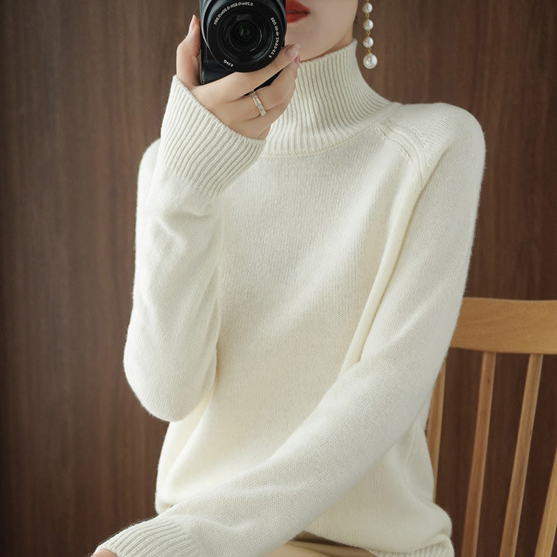 Pull en tricot à col roulé uni pour femmes