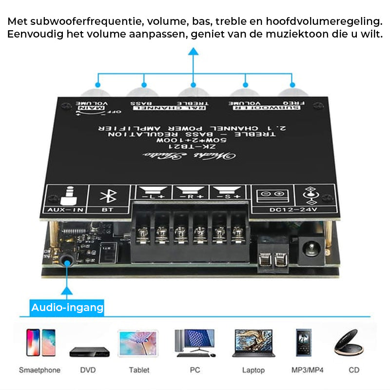 2.1-kanaals audio-ontvanger-versterkermodule