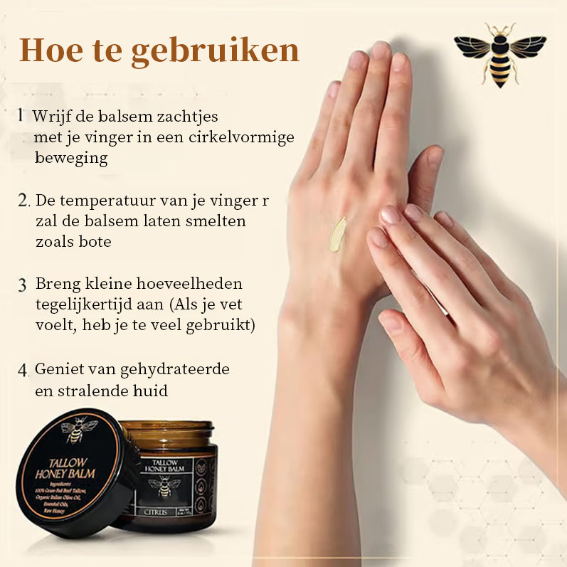 Biologische grasgevoerde rundertalgbalsem met rauwe honing