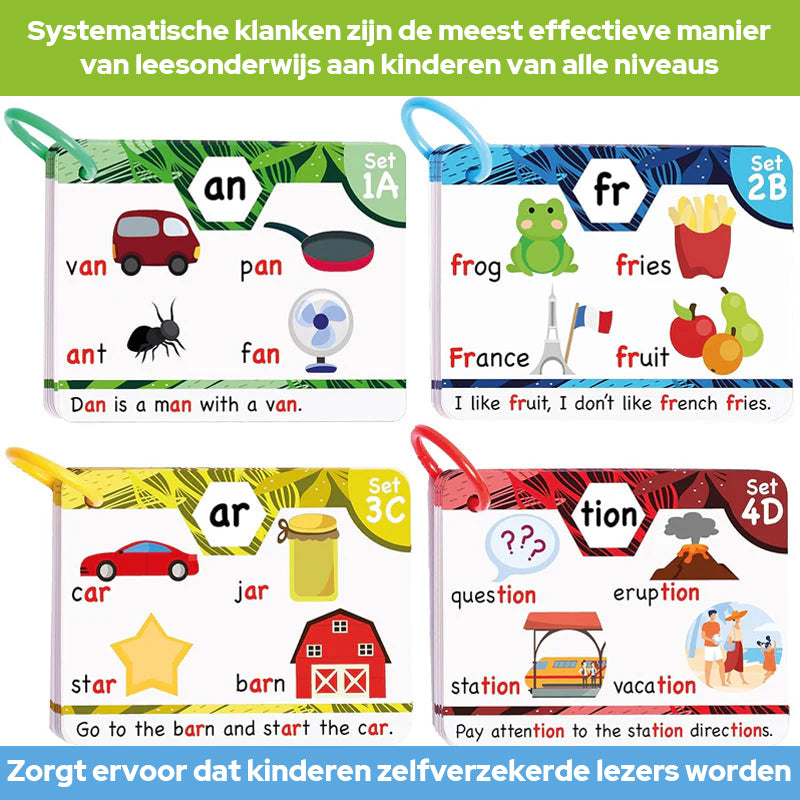 Fonics Flash Cards - Leren lezen in 20 stappen - Digraphs CVC Blends Lange klinkers