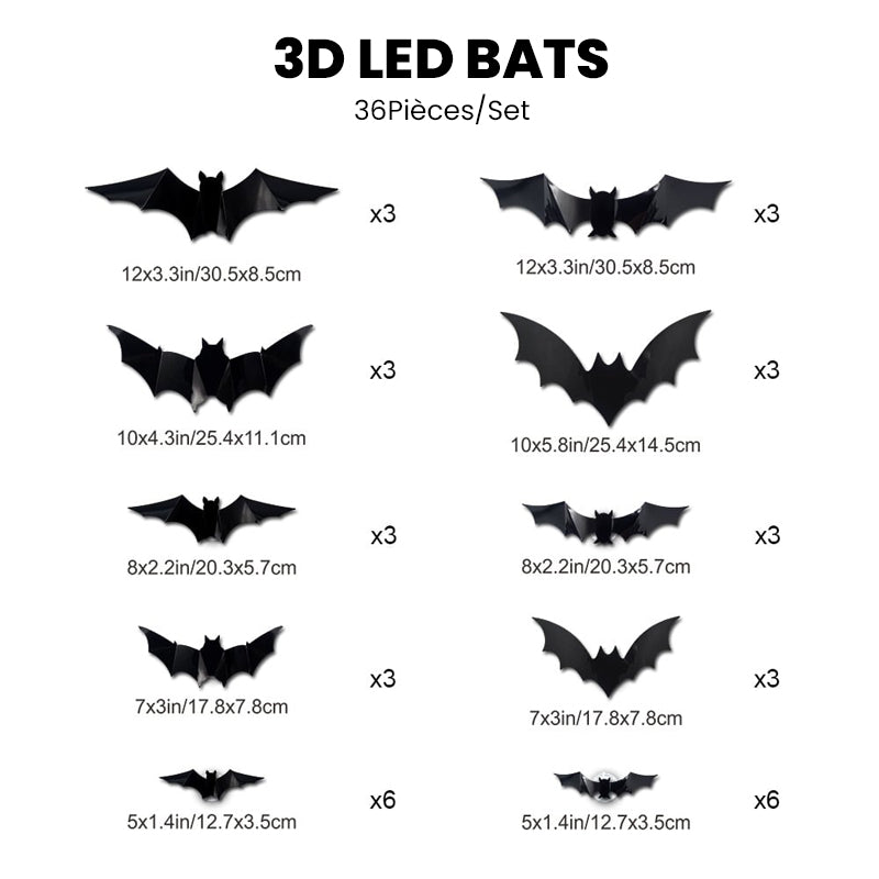 Décoration LED 3D en forme de chauve-souris