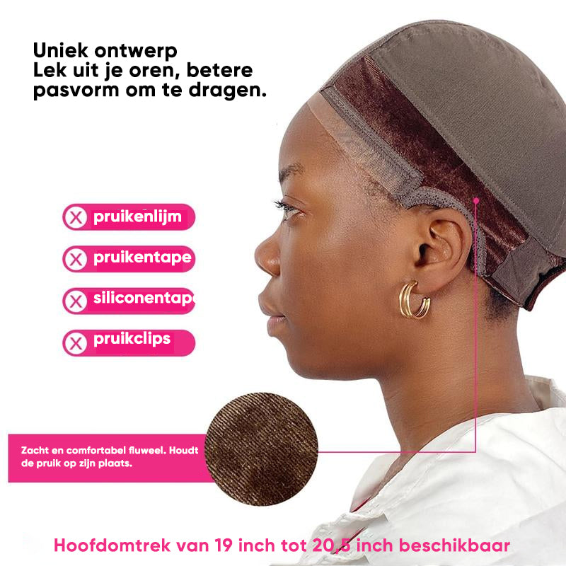 Pruikenkap met gripband om pruiken op hun plaats te houden