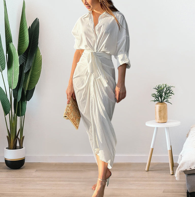 Chemise à revers Robe de couleur unie