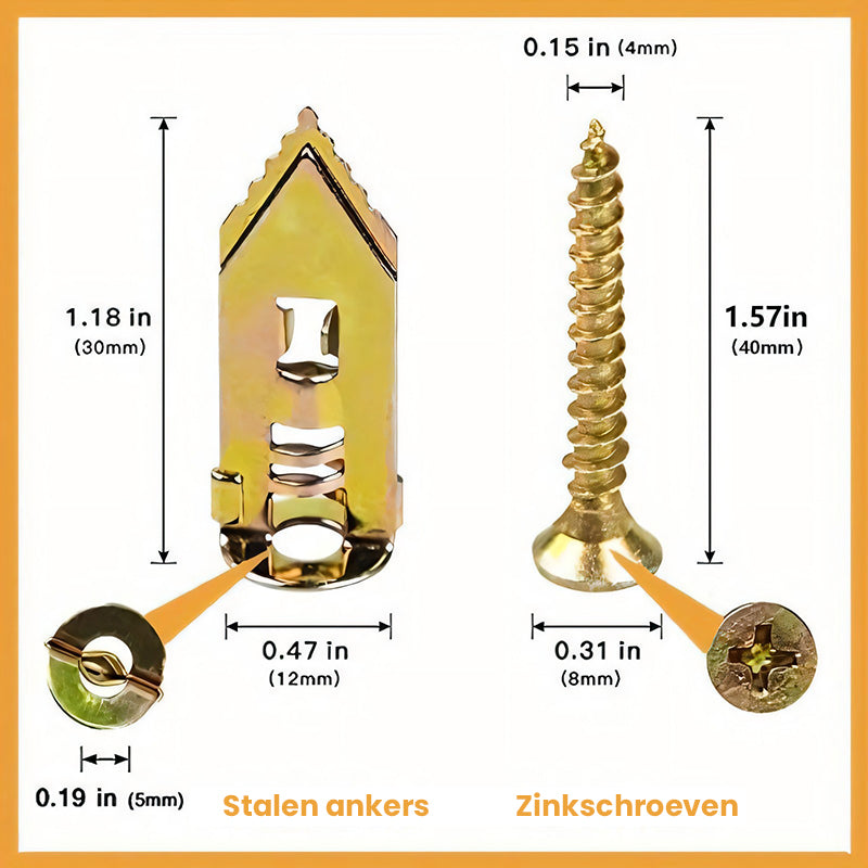 Gipsplaat Expansieankers + Hoge Sterkte Zinken Schroeven Kit (Verpakking van 100)