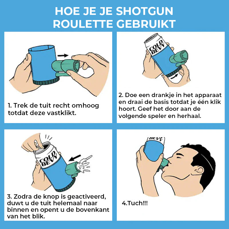 Spannend shotgun roulette twist-and-pass drinkspel