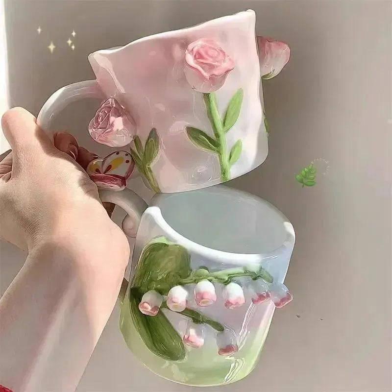Mug fleur en relief tridimensionnel