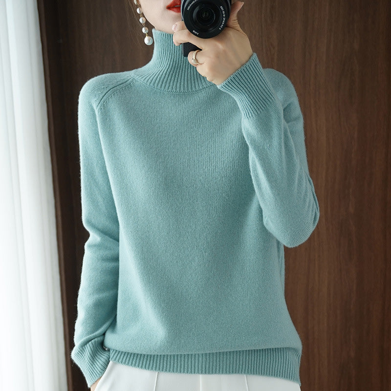 Pull en tricot à col roulé uni pour femmes