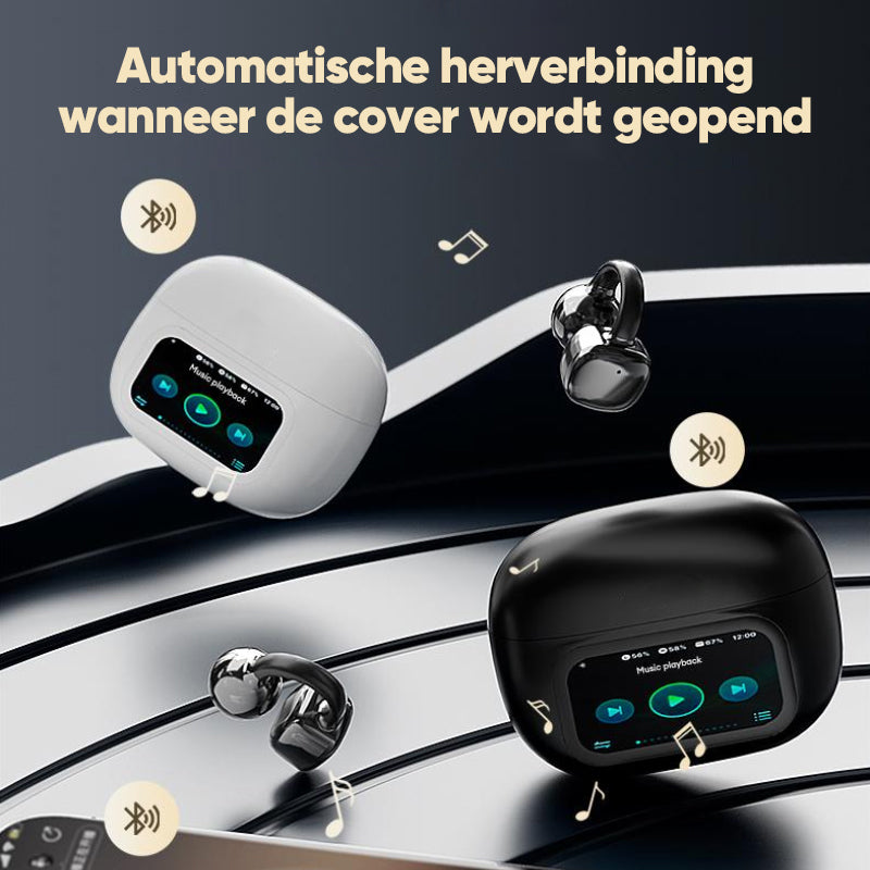 Clip-On Ear LCD Full Color Touchscreen Audio Draadloze Hoofdtelefoon