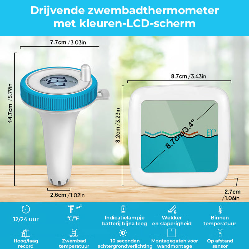 Drijvende Draadloze Zwembad Thermometer met Groot Display & 150m Bereik - Perfect voor Elke Pool