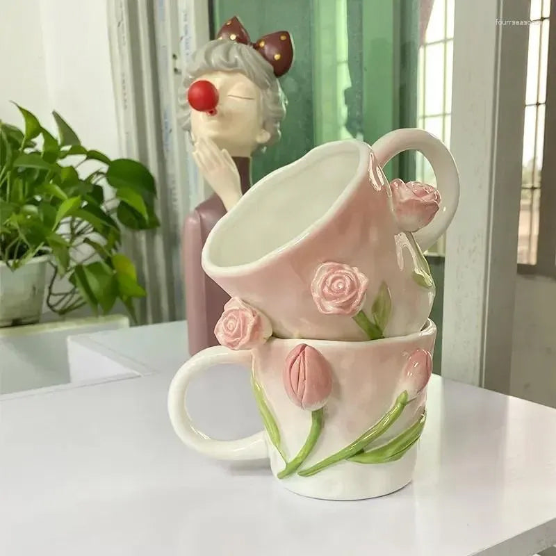 Mug fleur en relief tridimensionnel