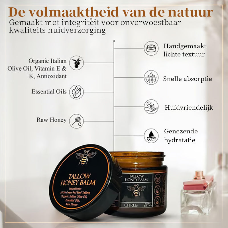 Biologische grasgevoerde rundertalgbalsem met rauwe honing