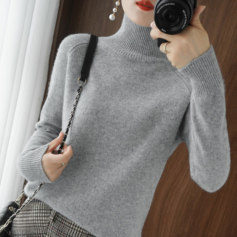 Pull en tricot à col roulé uni pour femmes