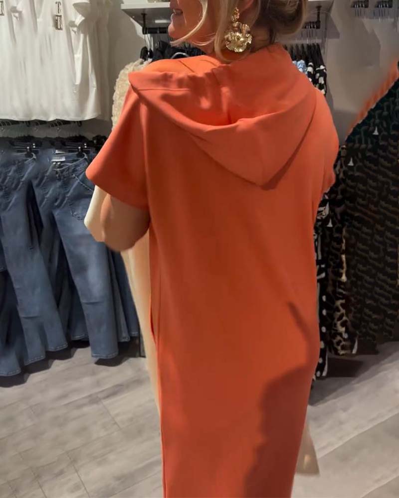 Jurk met capuchon, casual vetersluiting